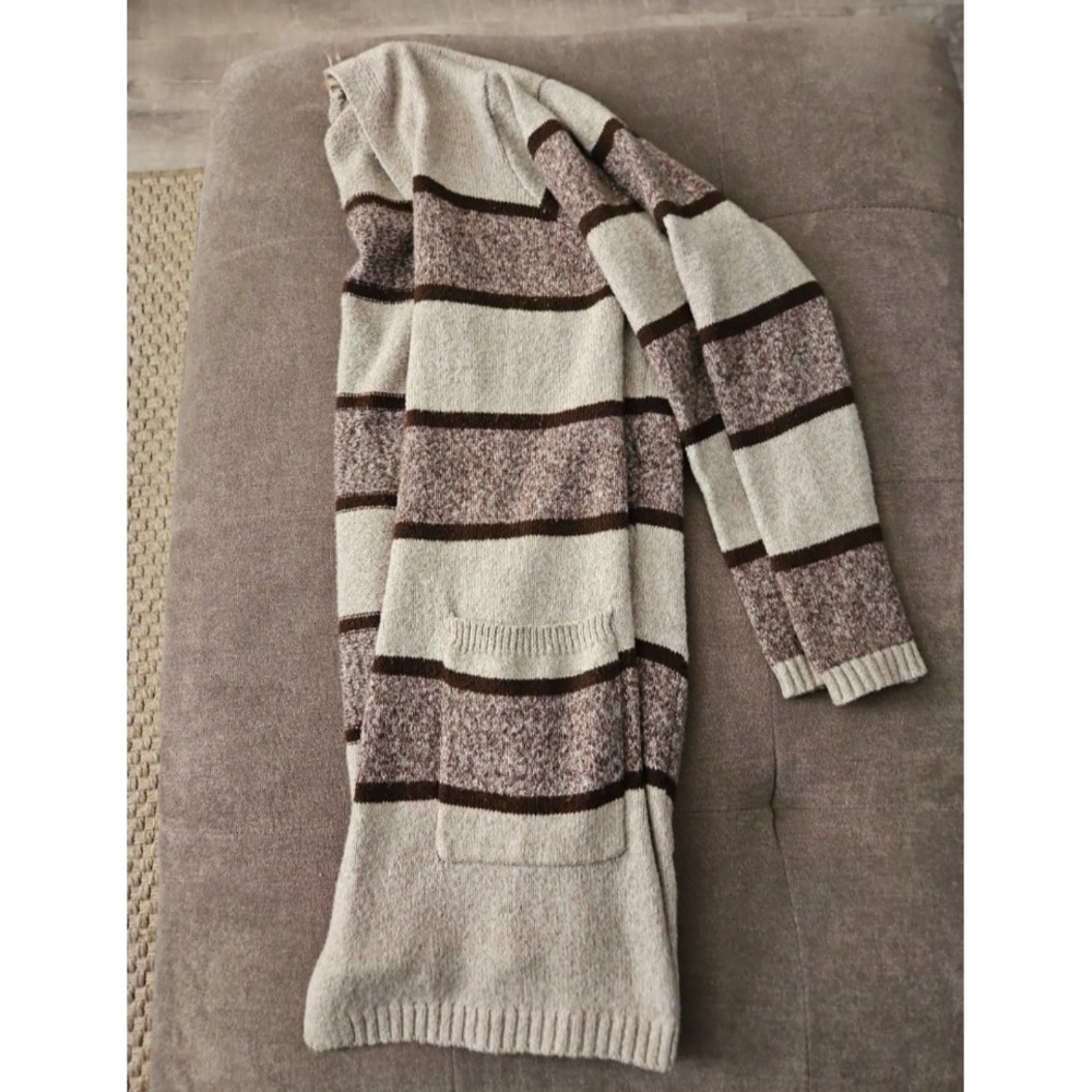 Staccato Striped Open Front Cardigan‎ Sweater Beige Brown Size S